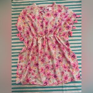 Japna Girls Size 12 Floral Pink Tassel Beach Cover-Up